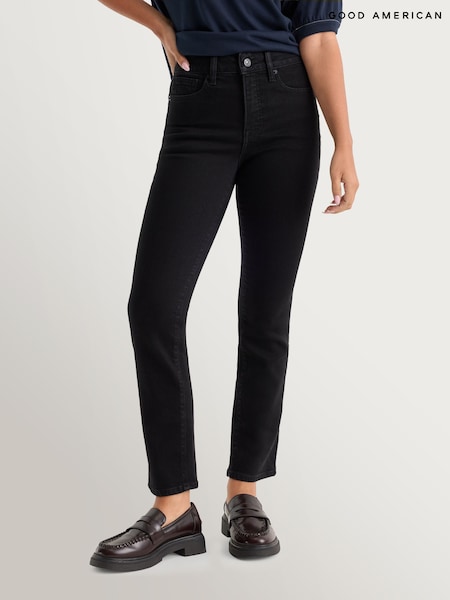 Black - Good American Soft Tech Good Legs Straight Jeans