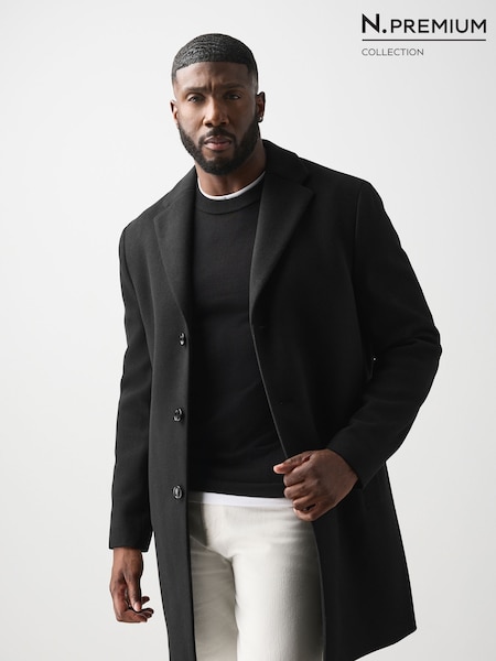 Black - Muscle Fit N. Premium Epsom Overcoat With Wool