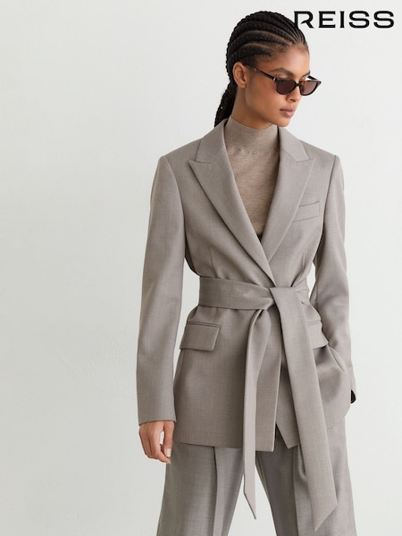 Grey - Reiss Briony Wool-blend Single-breasted Belted Blazer