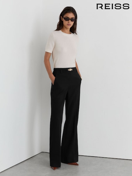 Black - Reiss Leona Flared Knot-hardware Belted Trousers