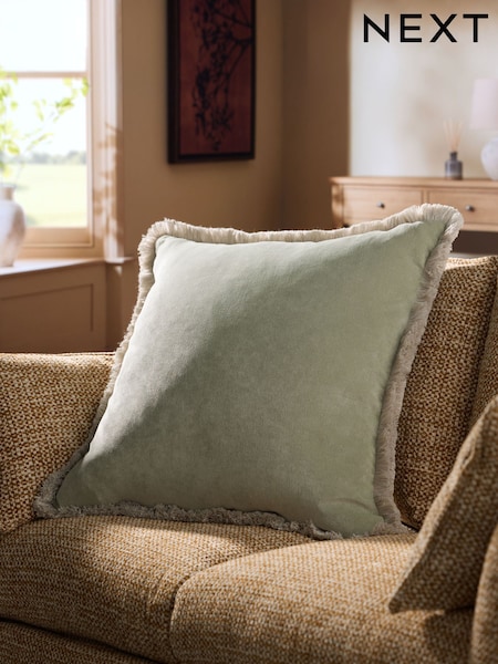 Soft Velour Contrast Fringe Cushion
