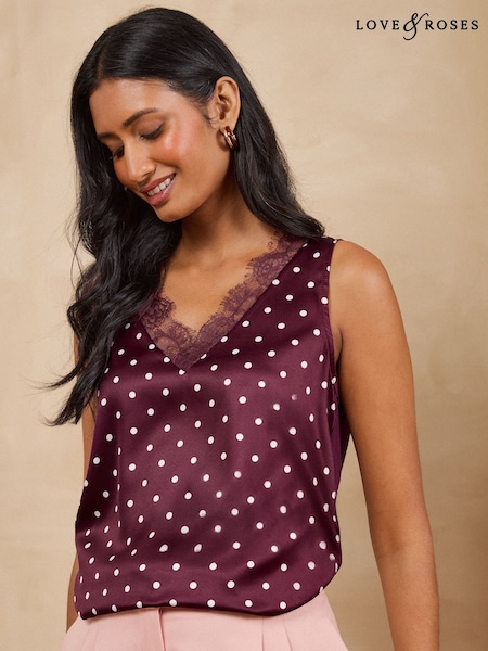Beerenrot kariert - Love & Roses Satin Front Lace Trim V-neck Vest