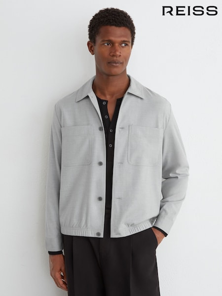 Ашық сұр - Regular Reiss Penge Brushed Twin-pocket Overshirt With Wool