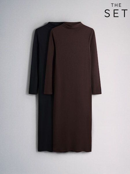 Multi - The Set 2 Pack High Neck Long Sleeve Jersey Dresses