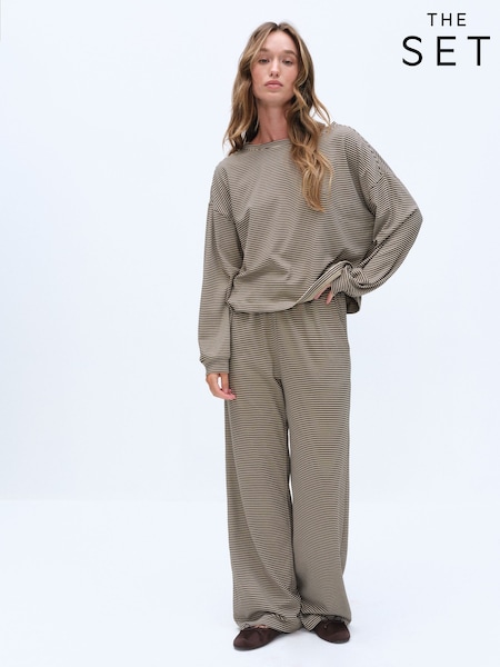 Rayures marron/Cream - The Set Super Soft Slouchy Crew Neck And Straight Leg Lounge Co-ord Set