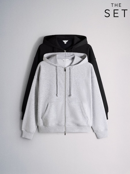 Brown/Oat Marl - The Set 2 Pack Zip Through Hoodies