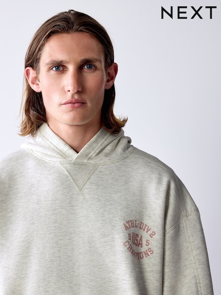 Neutral Marl - Regular Graphic Overhead Hoodie