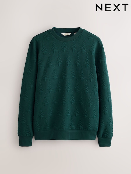 Темно-зеленый - Regular Christmas Jaquard Crew Sweatshirt
