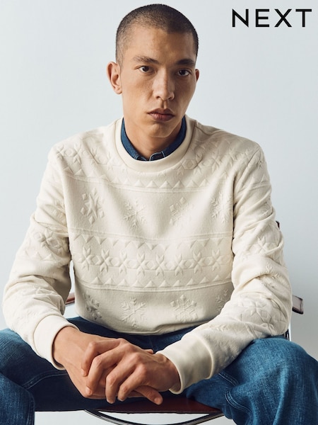 Ecru Neutral - Regular Christmas Jaquard Crew Sweatshirt