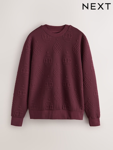 Burgundy Red - Regular Christmas Jaquard Crew Sweatshirt