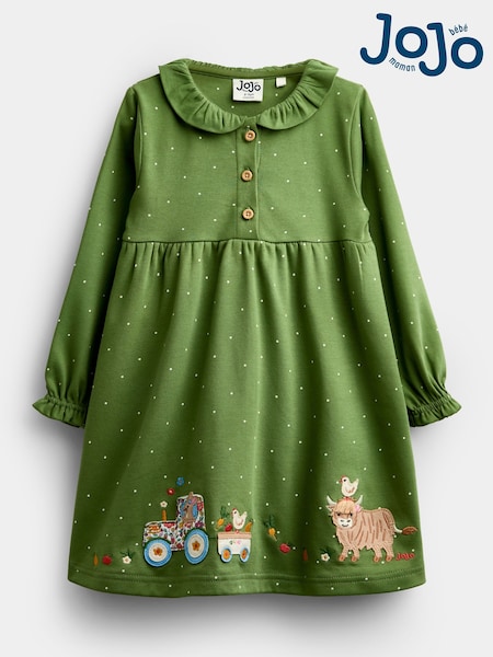 Khaki Green Farm - Jojo Maman Bébé Appliqué Button Front Dress