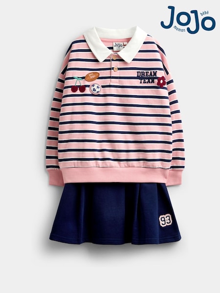 Rose Pink Stripe - Jojo Maman Bébé Rugby Sweatshirt & Skirt Set