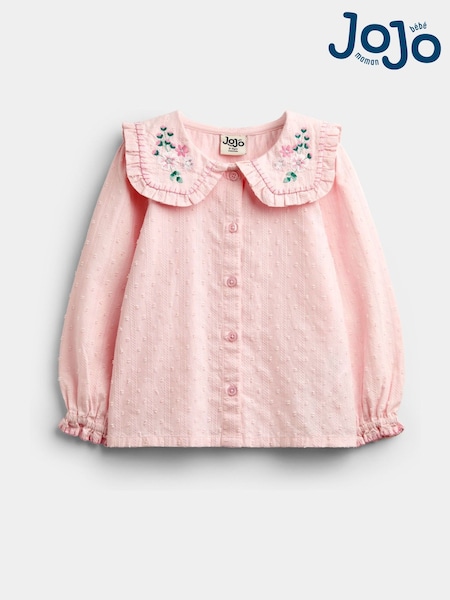 Rose Pink - Jojo Maman Bébé Embroidered Collar Blouse