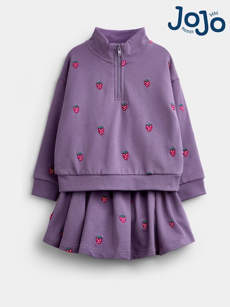 Dark Purple Strawberry Embroidered - Jojo Maman Bébé Sweatshirt And Skirt Set