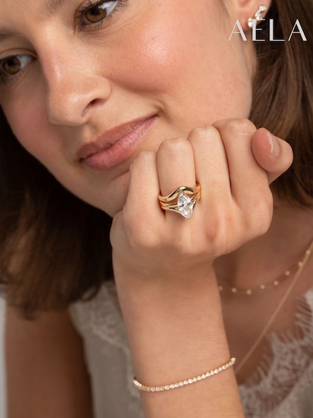 Gold Tone - Aela Gold Tone Diamond Simulant Marquise Rings 3 Pack