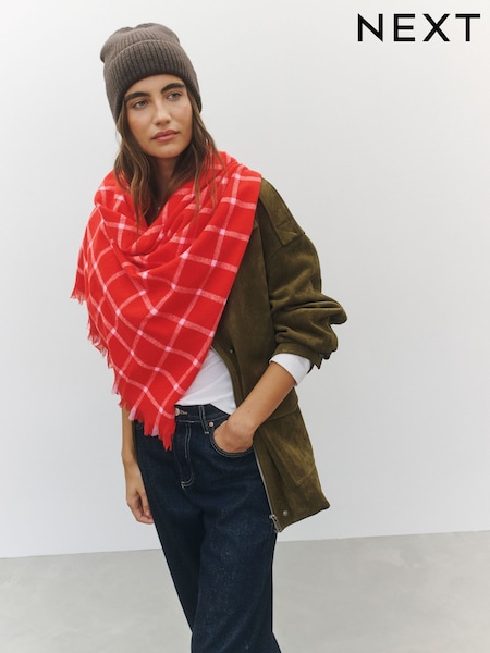 Pink/Red Checked - Шарф средней плотности