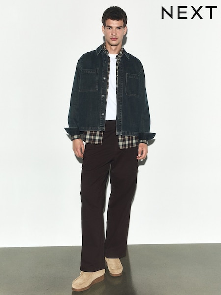 بني داكن - Baggy Fit Cotton Stretch Cargo Trousers