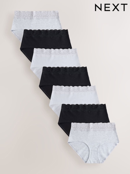 Black/White/Grey - Cotton And Lace Knickers 7 Pack