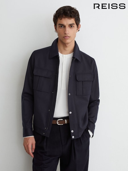 Navy - Regular Reiss Americas Lyocell-cotton Twill Bomber Jacket