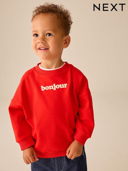 Slogan Bonjour rouge - Sweat-shirt imprimé à col rond (3mois-7ans)