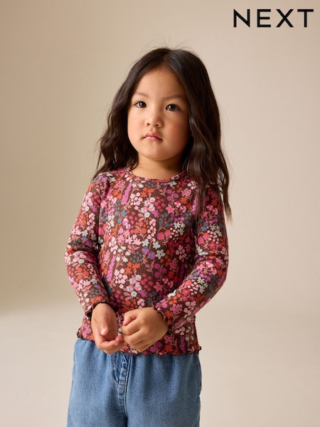 Choco Florecitas - Camiseta de manga larga con canalé (3meses-7años)
