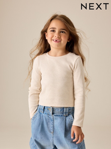 Oatmeal - Fitted Long Sleeve Rib Top (3-16yrs)