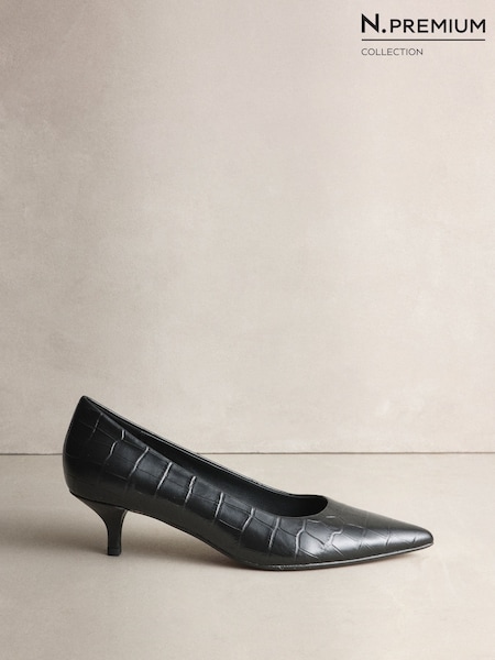 Սև կոկորդիլոսի էֆեկտ - N. Premium Leather Kitten Heels
