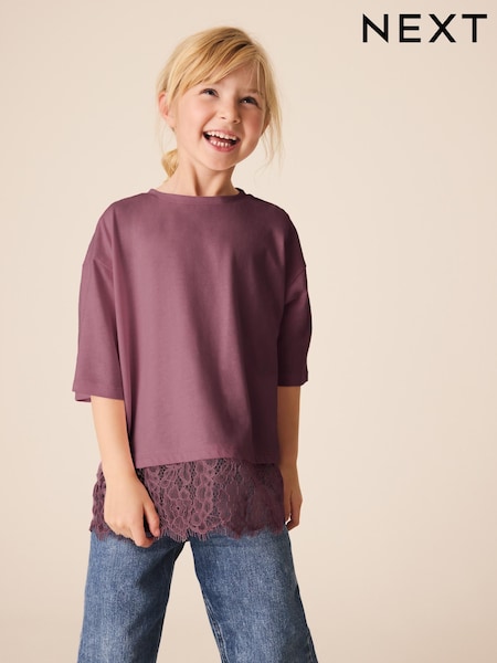 لون التوت - Lace Hem T-shirt (3-16yrs)