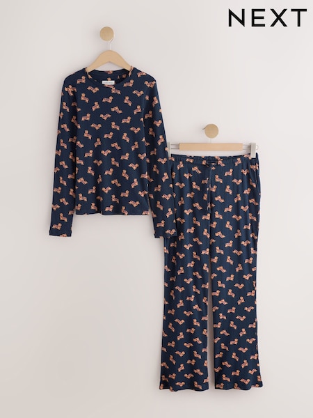 Navy Dachshund - Pointelle Long Sleeve Pyjamas