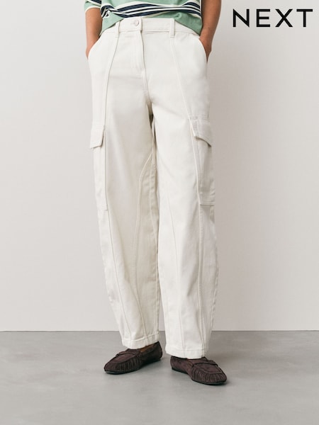 ეკრუ - Barrel Leg Cargo Trousers