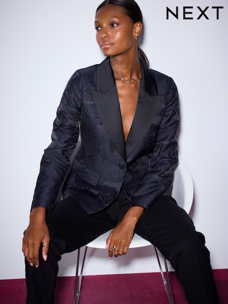 Navy - Jacquard Single Breasted Blazer