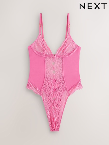 Pink - Glamour Crotchless Bodysuit