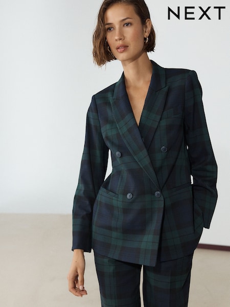 Črna/zelena - Check Double Breasted Blazer