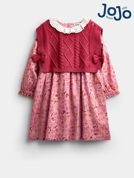 Dark Red Woodland - Jojo Maman Bébé Character Dress & Knitted Vest Set