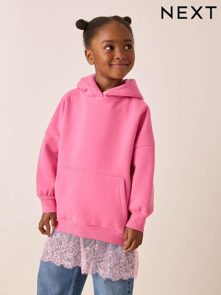 Pink - Lace Hem Hoodie (3-16yrs)