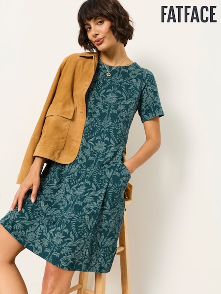 Teal Blue Damask - Fatface Floral Jersey Dress