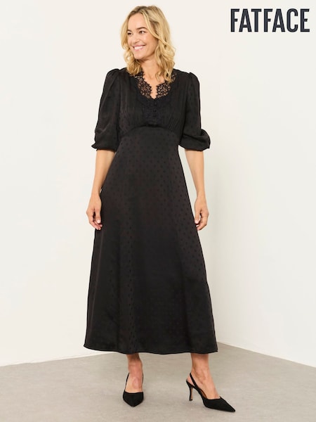 Black Polka - Fatface Midi Dress