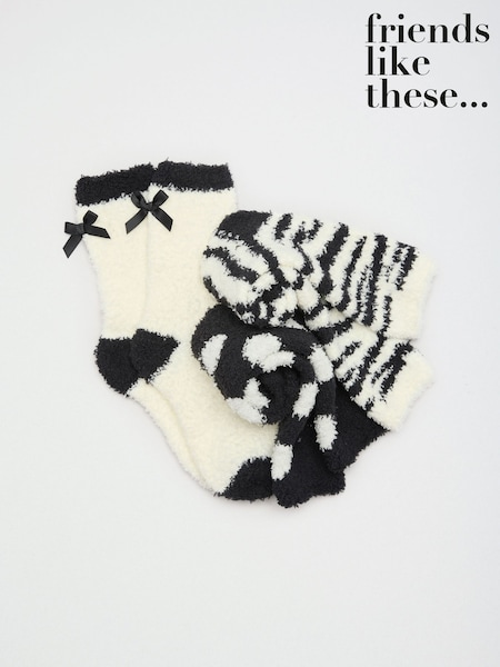 Cream and Black Zebra Print - Friends Like These Cosy Slipper Socks 3 Pack