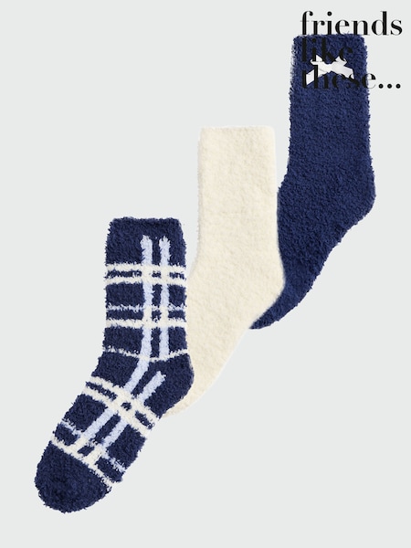Navy Plaid Check - Friends Like These Cosy Slipper Socks 3 Pack