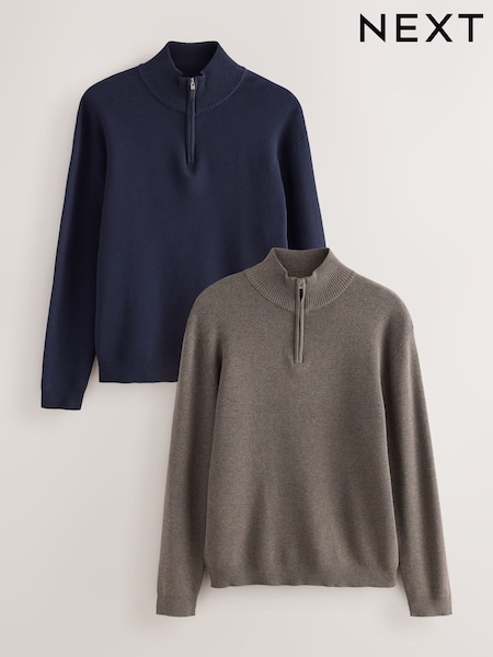 Nøytral/marine - Regular Quarter Zip Jumpers 2 Pack