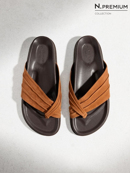 Tan Brown - N. Premium Toe Thong Footbed Sandals
