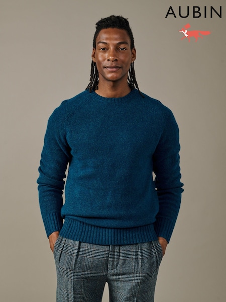 Blue - Regular Aubin Prestwick Shetland Crew Jumper