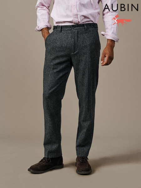 Grey - Regular Aubin Marlborough Wool Suit Trousers