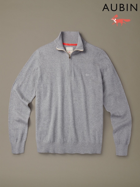 ប្រផេះ - Regular Aubin Grey Daw Cotton Zip Neck Jumper