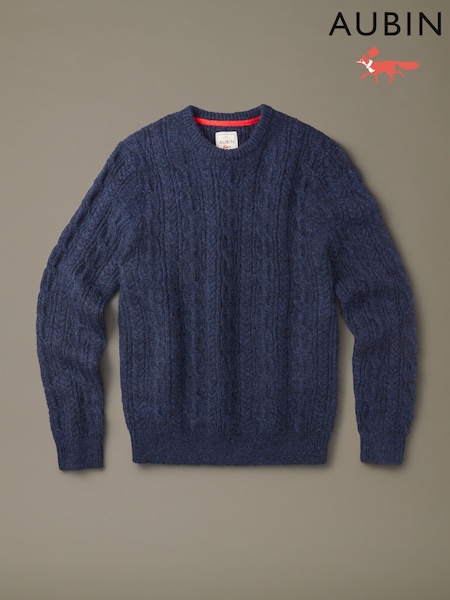 Blue - Regular Aubin Blue Oleby Cable Crew Neck Jumper