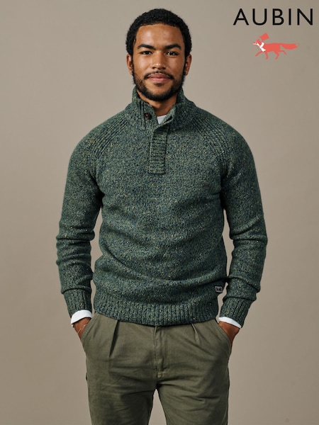 Grün - Regular Aubin Green Firsby Conceald Button Neck Jumper