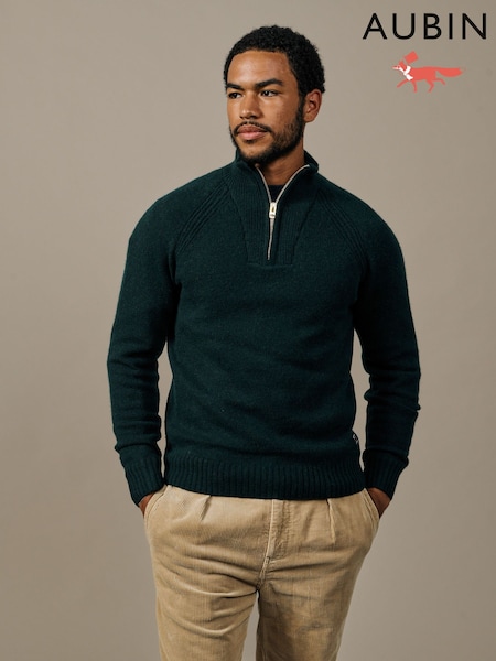 Green - Regular Aubin Green Pelham Zip Neck Jumper