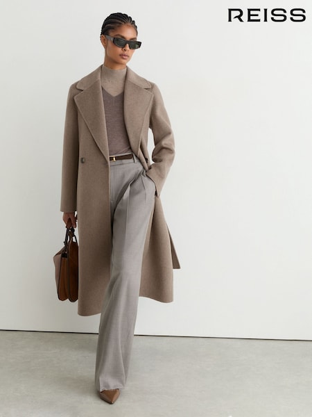 ميلانج محايد - Reiss Thea Wool-blend Double-breasted Blind-seam Coat With Cashmere