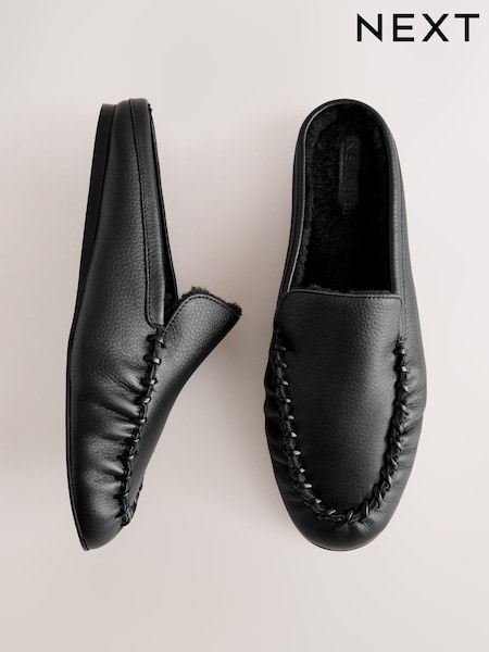 Black - Forever Comfort® Suede Leather Borg Lined Mules