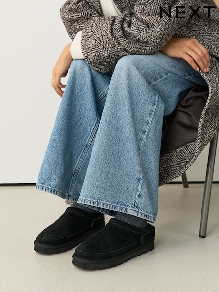 Black - Forever Comfort® Borg Lined Suede Mules